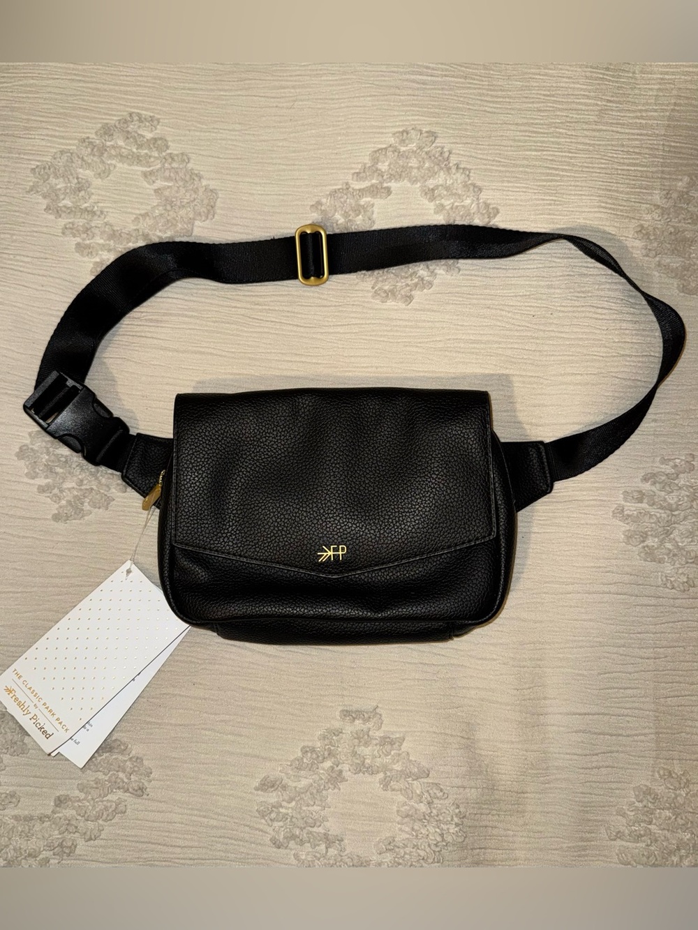 Freshly Picked Black Pebble Leather Crossbody Belt Bag NWT